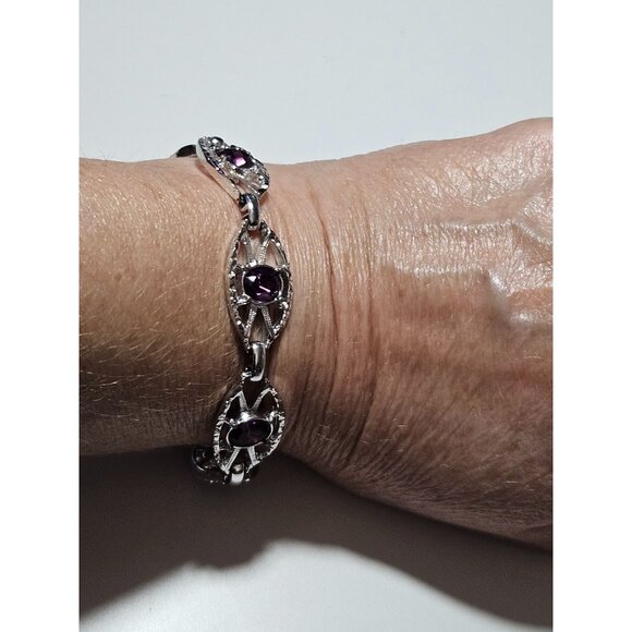 **Final Sale** Sarah Coventry silver tone and purple bracelet - Picture 4 of 12